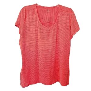 Athleta Bright Red Orange Coral Round Neck Active Short Sleeve Tee Shirt Top, XL